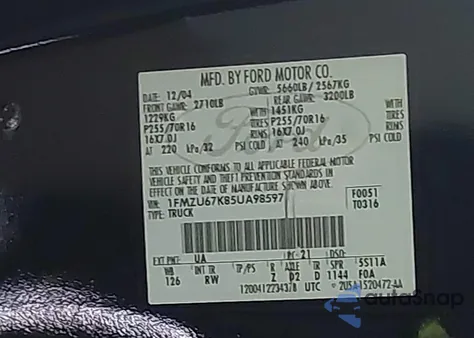 2005 Ford Explorer Sport Trac Adrenalin/Xls/Xlt from USA, damaged, VIN 1FMZU67K85UA98597